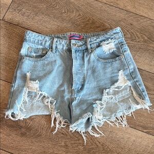 Edikted Blue Distressed Jean Shorts
